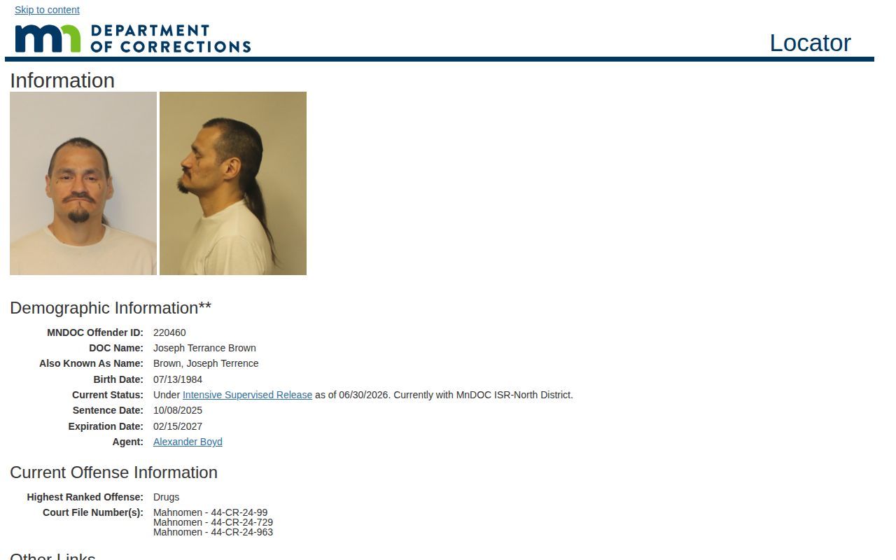 Mahnomen County released inmate intensive supervised release record fields