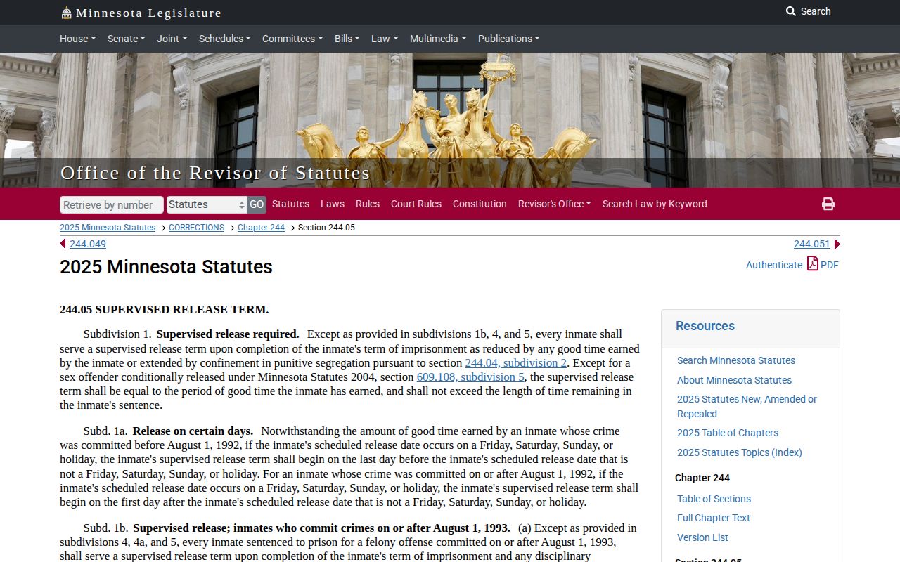 Minnesota discipline and calendar rules for Mahnomen County projected release dates