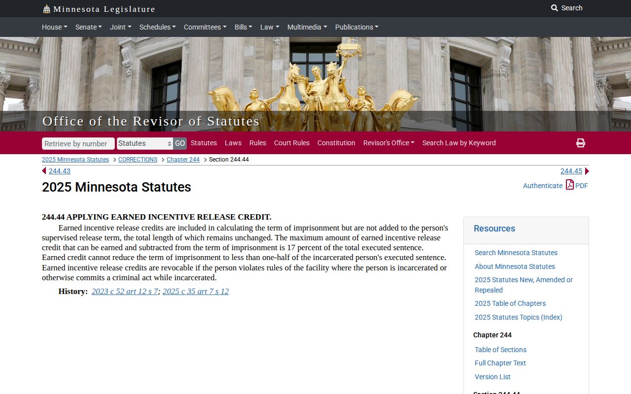 Minnesota earned incentive credit limits affecting Mahnomen County projected release dates