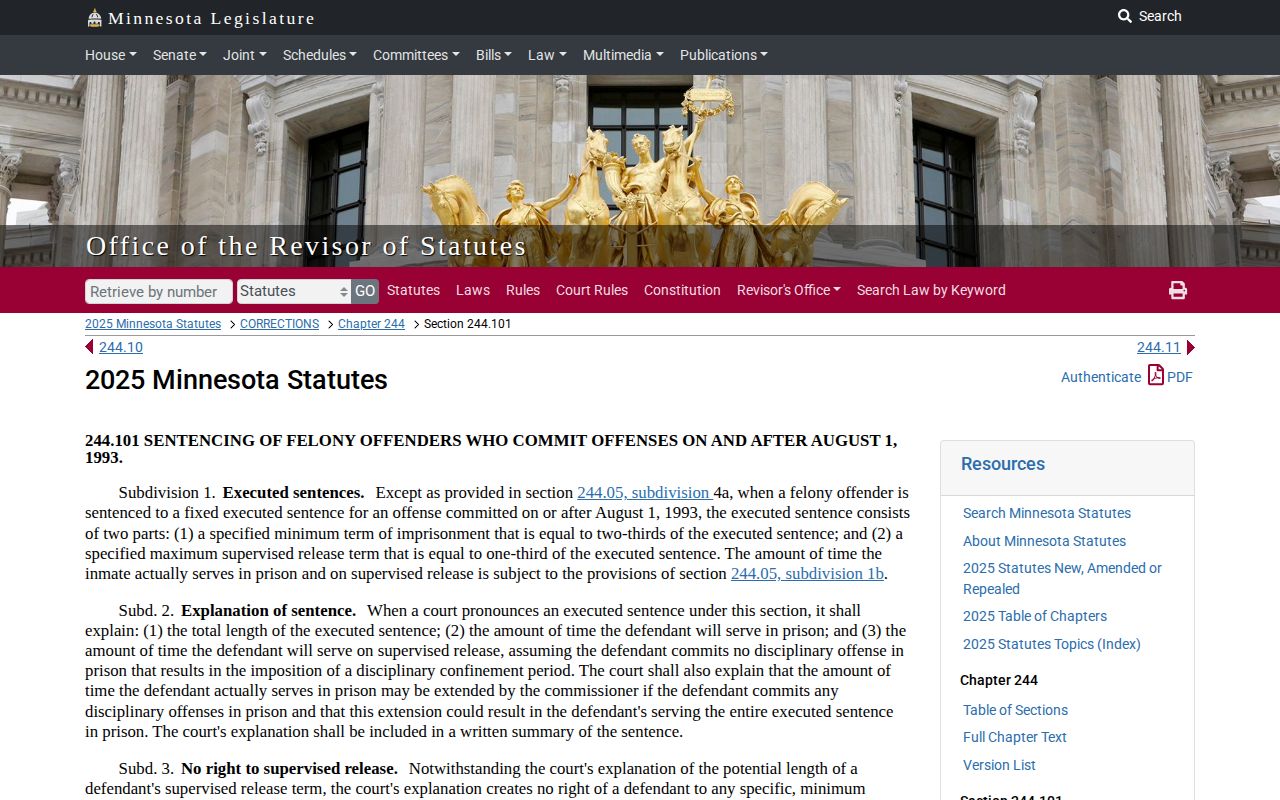 Minnesota two-thirds imprisonment and one-third supervised release rule for Mahnomen County projected dates